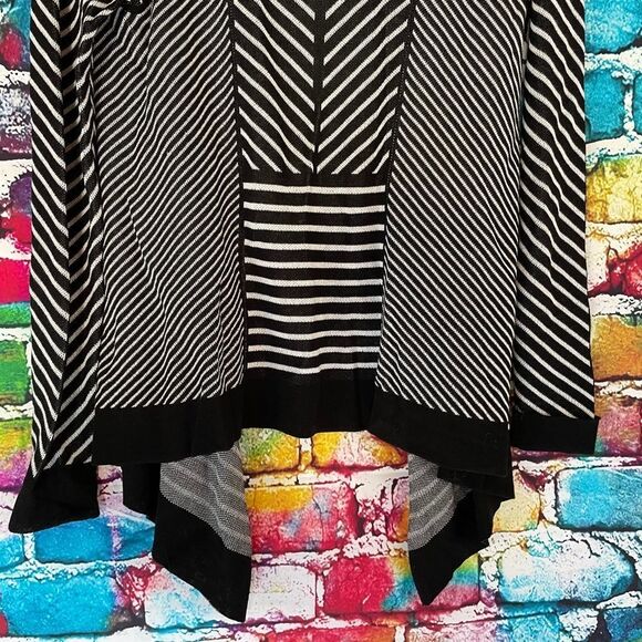Foxcroft Striped Waterfall Cardigan Sweater Open Front Petite Small Black White - Picture 7 of 8